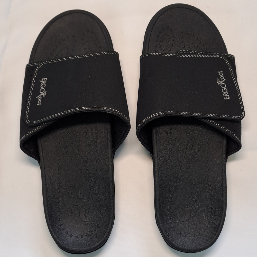 Black Slide Sandals with Wide Strap and Flat Sole